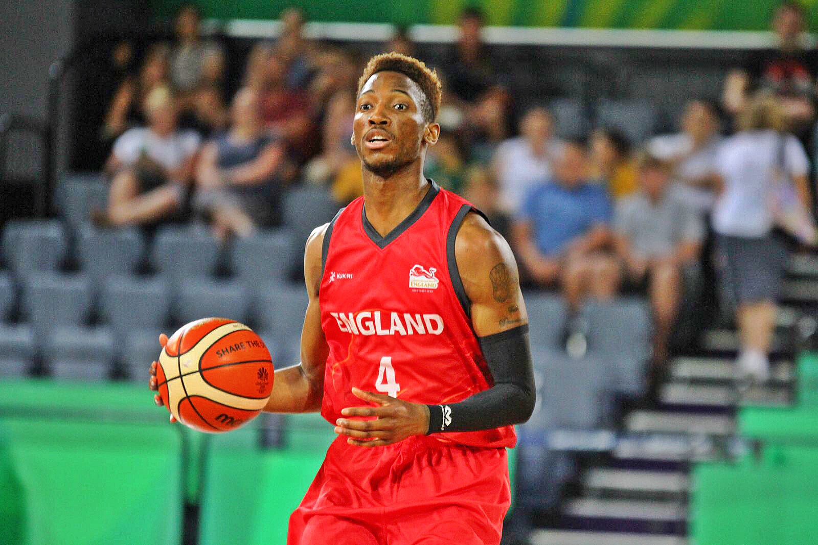 Kofi Josephs playing basketball for England at the Commonwealth Games